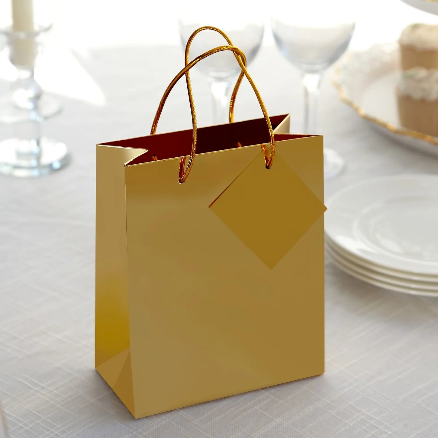 Gold Foil Paper Gift Bags with Handles For Party Favors, Shiny Metallic Euro Tote Bag