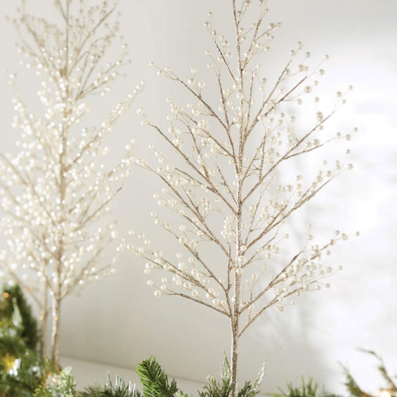 33 Inch Gold Glitter Tabletop Tree With Pearls