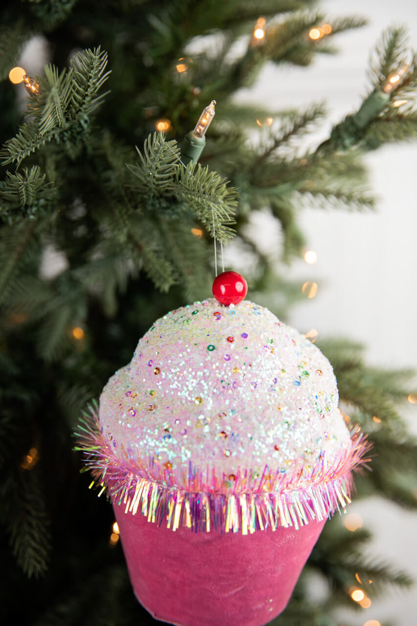 7” Sprinkles Tinsel Cupcake Ornament