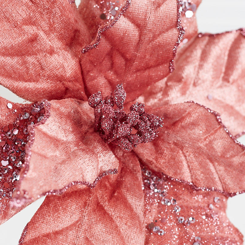 Set of Two Pink Velvet Poinsettia Stem