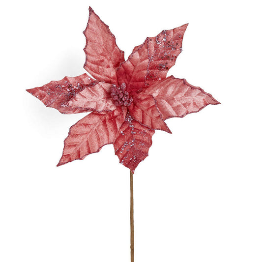 Set of Two Pink Velvet Poinsettia Stem