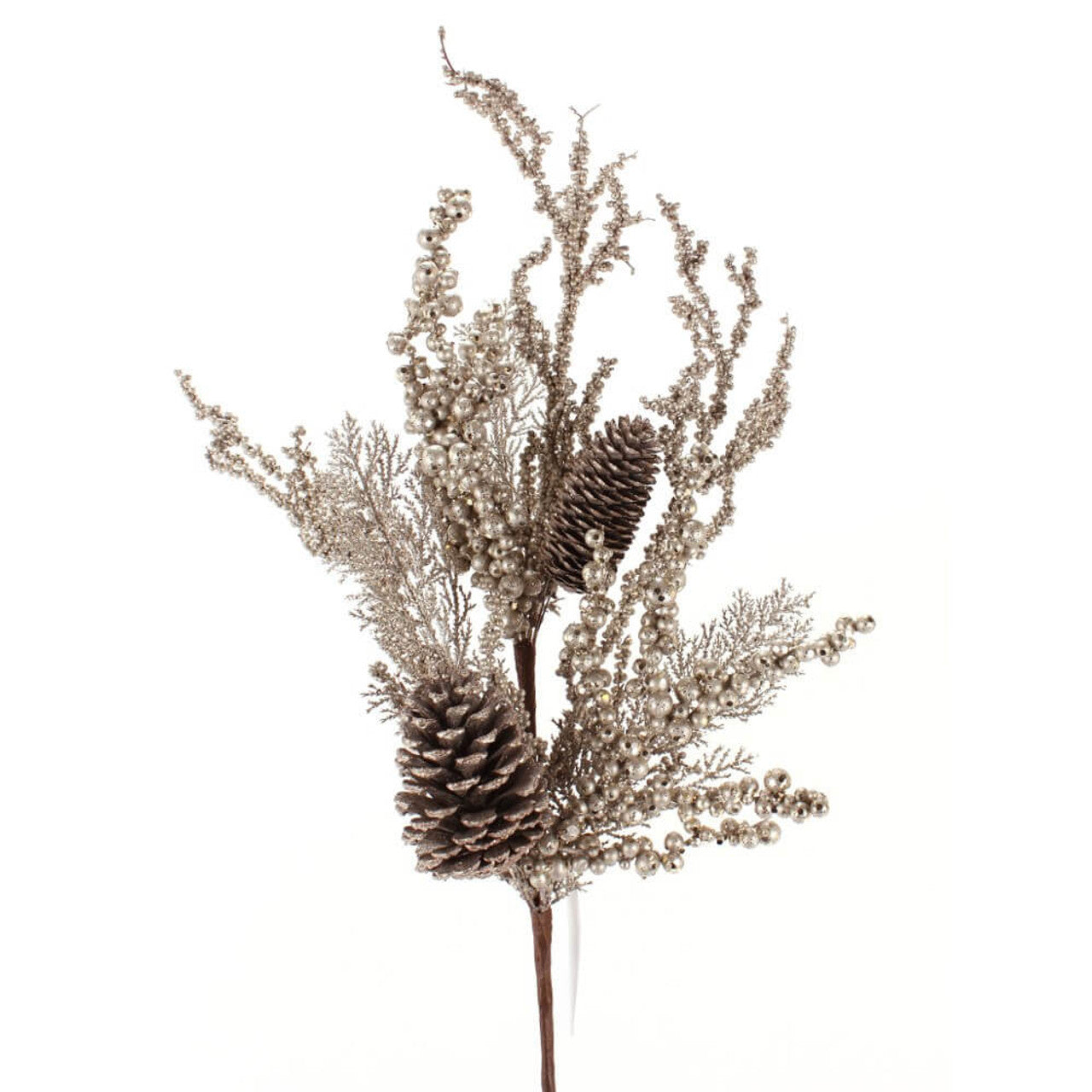 32” Metallic Platinum Glitter Berry Cedar Pinecone Christmas Spray