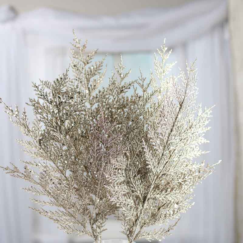 Platinum Sparkling Artificial Cedar Sprays (Package of 4 pieces)