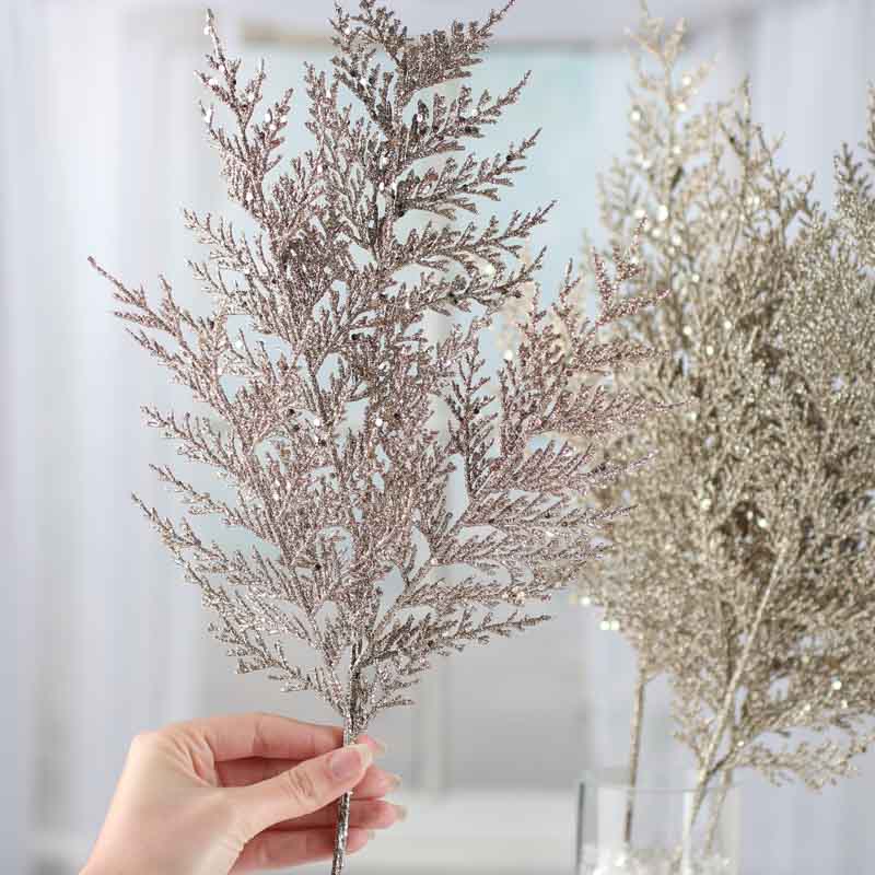 Platinum Sparkling Artificial Cedar Sprays (Package of 4 pieces)