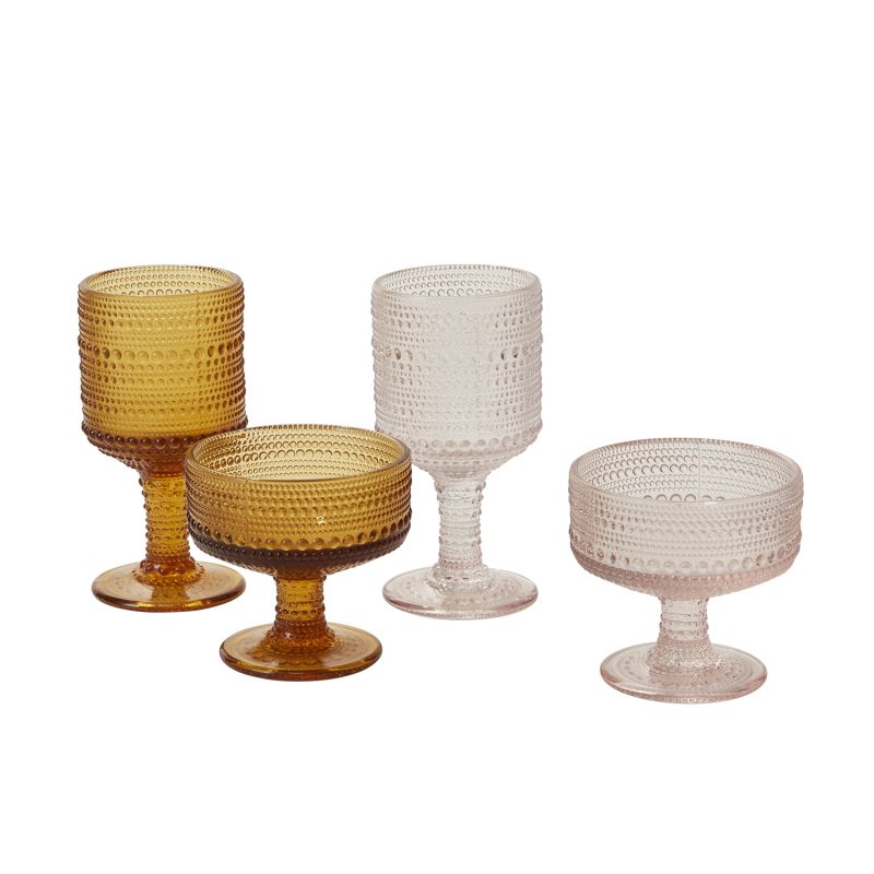 Set of Four Vintage Style Amber and Blush Glassware Tumblers