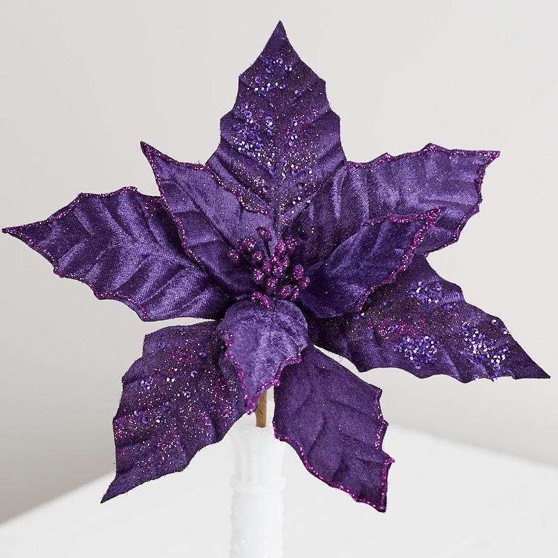 Set of Two Purple Velvet Poinsettia Stem