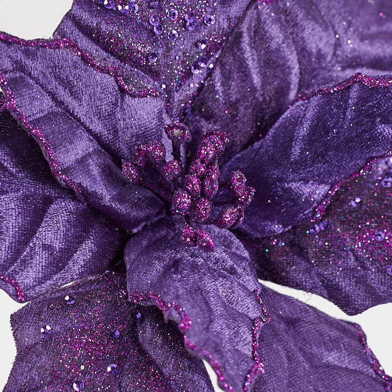 Set of Two Purple Velvet Poinsettia Stem