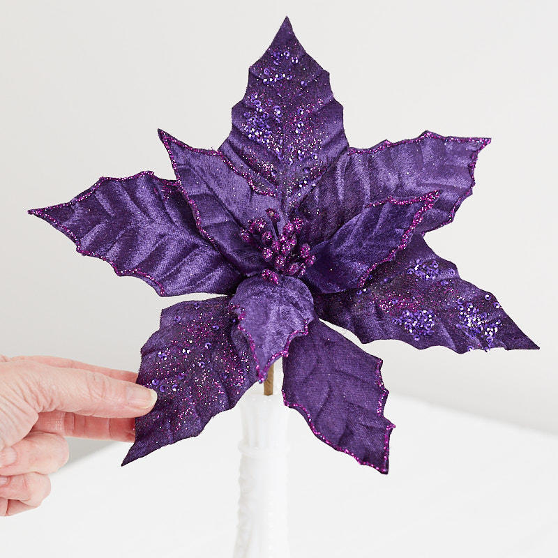 Set of Two Purple Velvet Poinsettia Stem