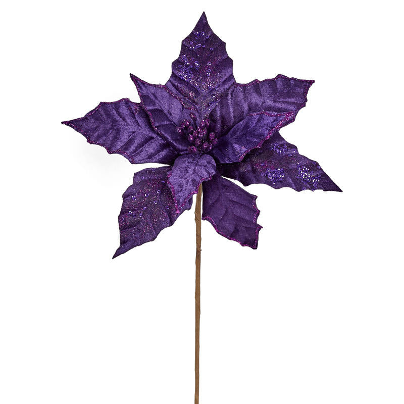 Set of Two Purple Velvet Poinsettia Stem