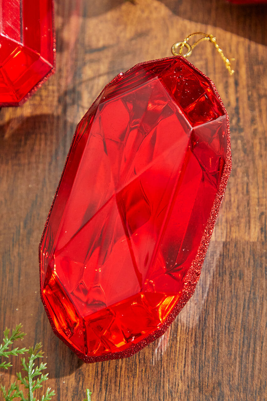 5” Red Acrylic Rectangle Precious Gem Ornament