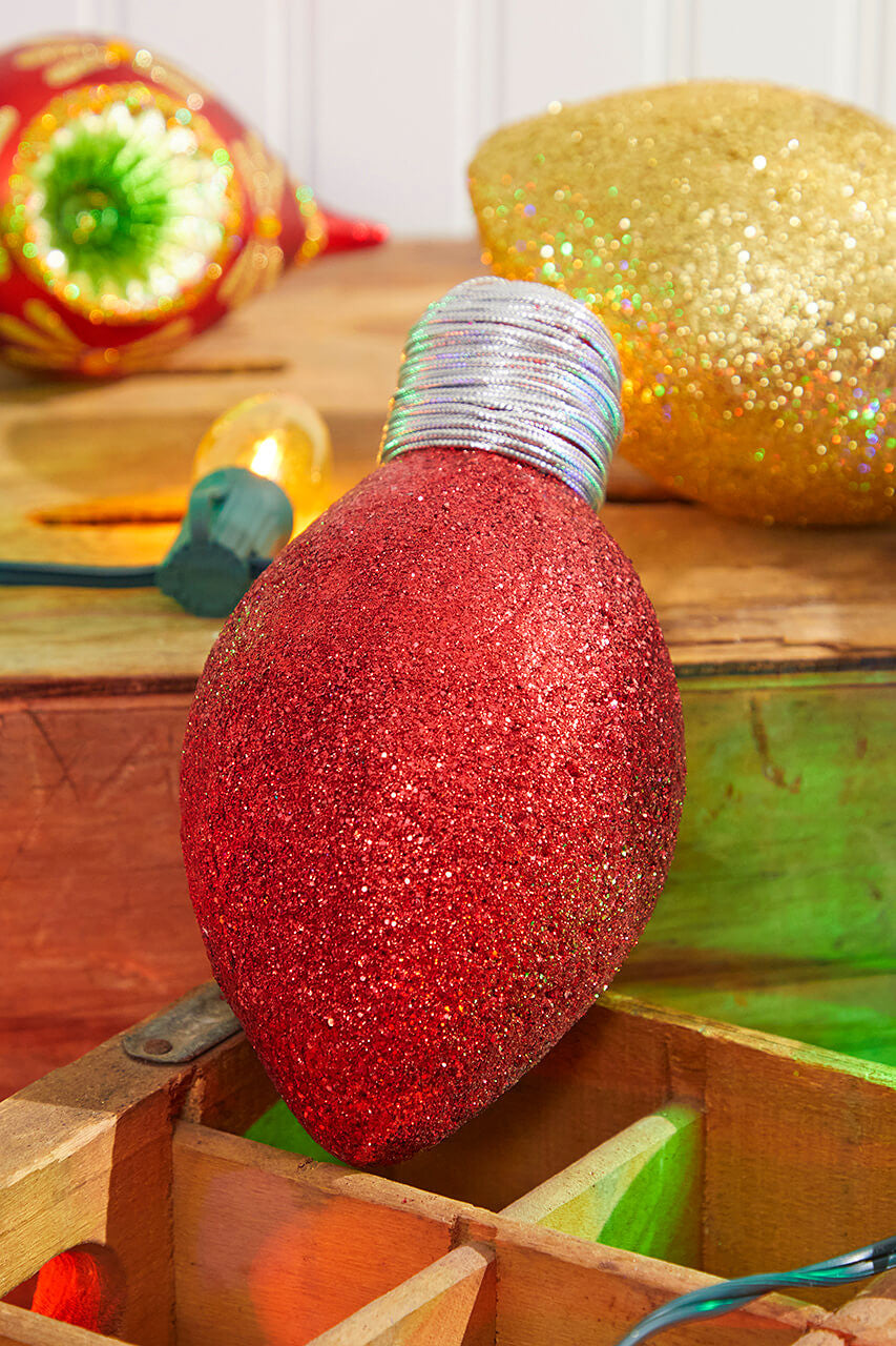 7" Red Glitter Light Bulb Ornament