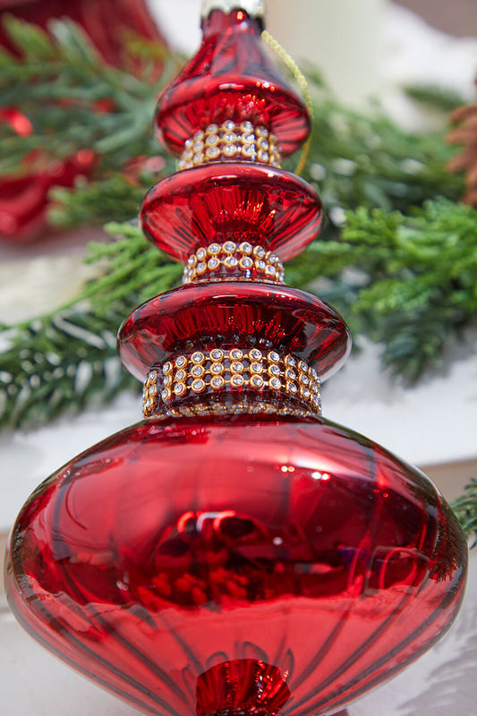 9" Burgundy Glass with Diamond Band Finial Ornament