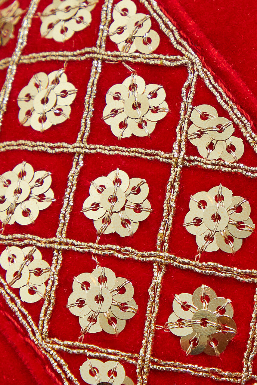 4” x 5 Yard Red & Gold Diamond Pattern with Sequins Velour Velvet Ribbon