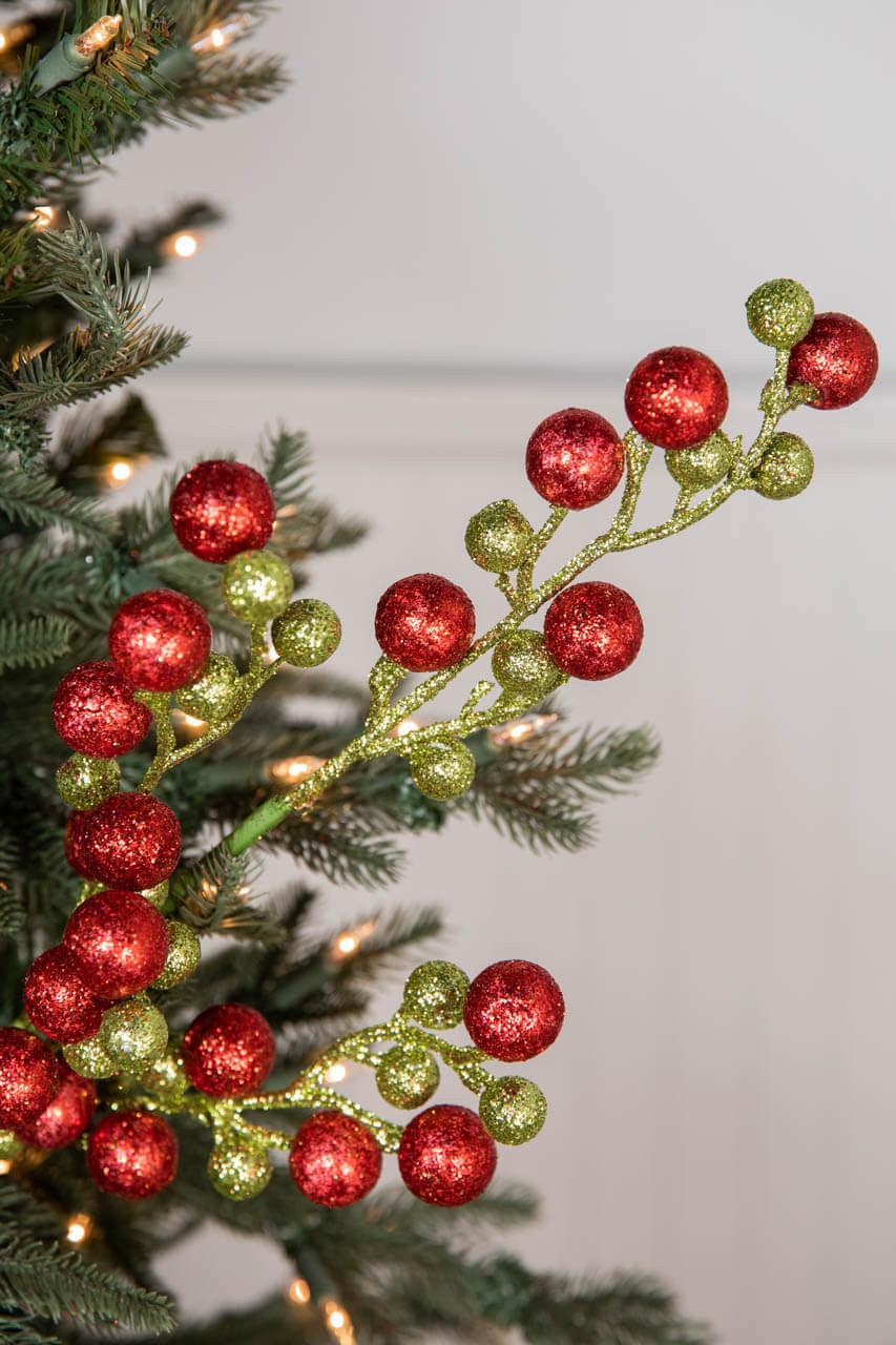 26” Green & Red Glitter Ball Stem