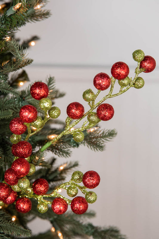 26” Green & Red Glitter Ball Stem