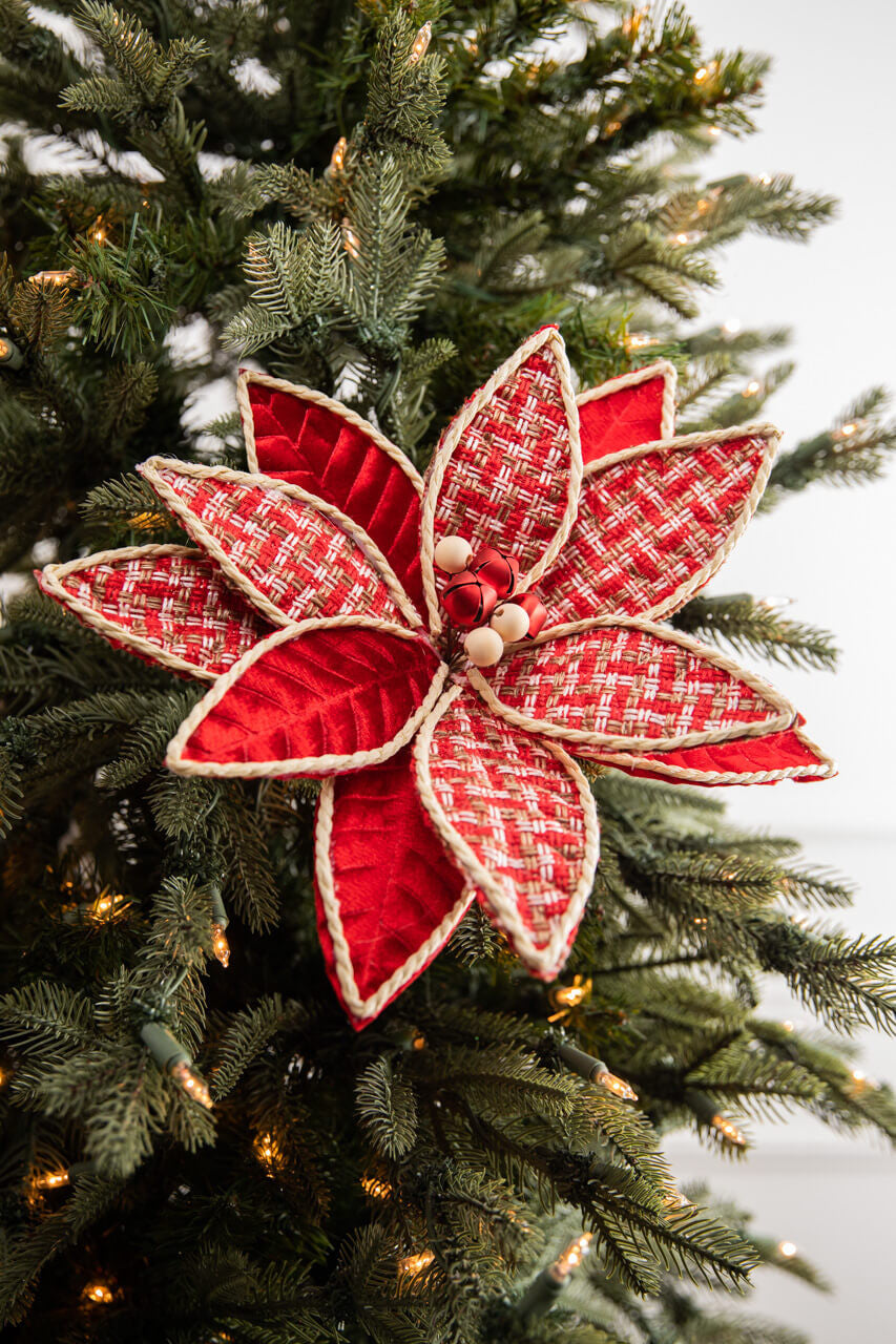 22” Tweed Velvet Poinsettia Stem - Red Natural