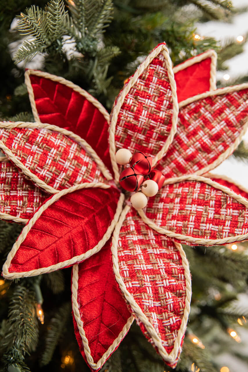 22” Tweed Velvet Poinsettia Stem - Red Natural