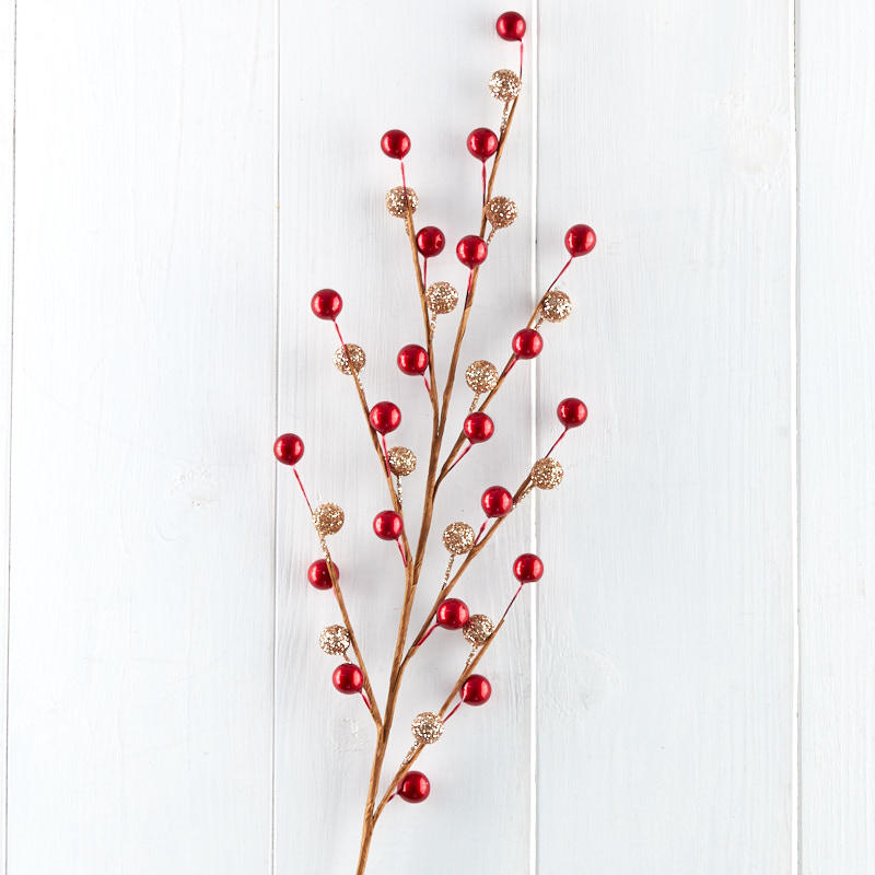 Red Metallic and Gold Glitter Berry Sprays (Approx. 12 pieces)