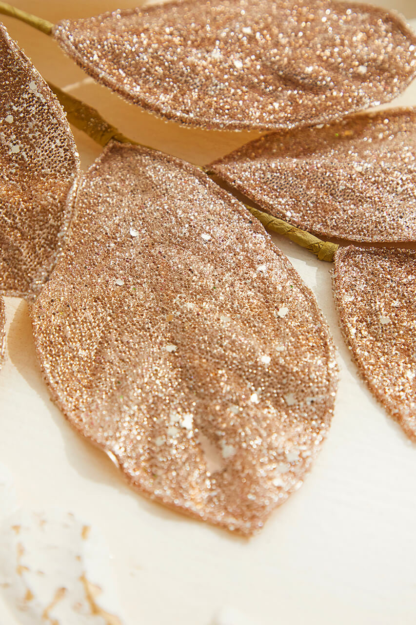 SET OF TWO 28" Rose Gold Micro Beaded Sequins Magnolia Leaf Spray