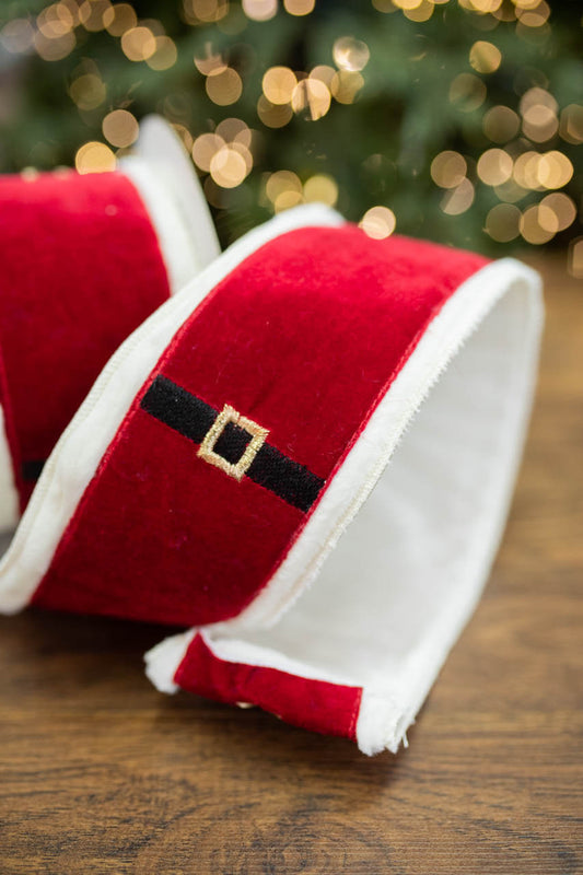 4” x 5 Yard Velvet Fur Edge Santa Belt Ribbon