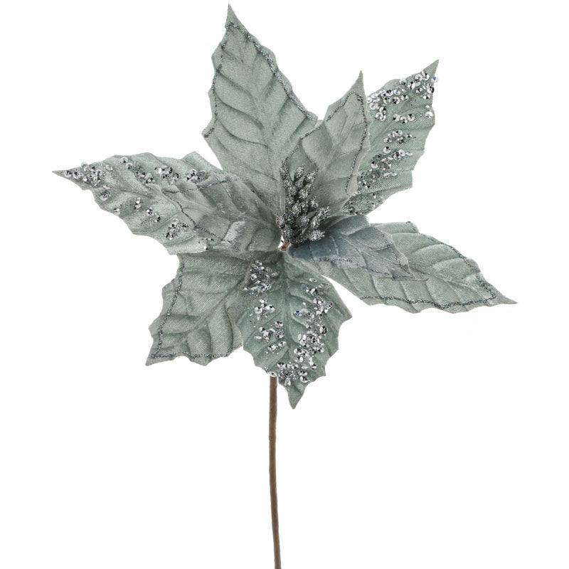 Set of Two Sea Foam Sparkling Velvet Artificial Poinsettia Pick
