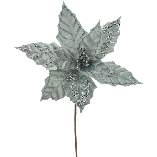 Set of Two Sea Foam Sparkling Velvet Artificial Poinsettia Pick