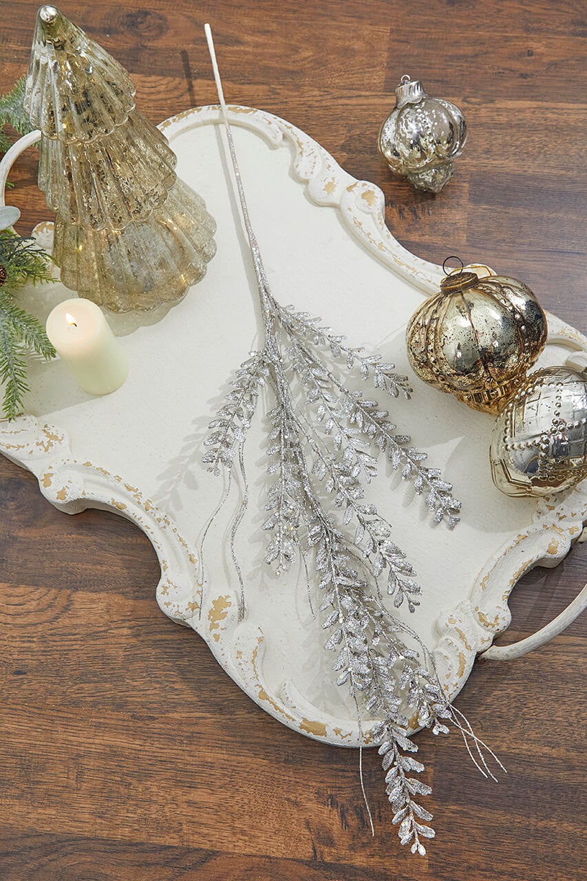 Set Of Two 34" Platinum Glitter Fern Spray