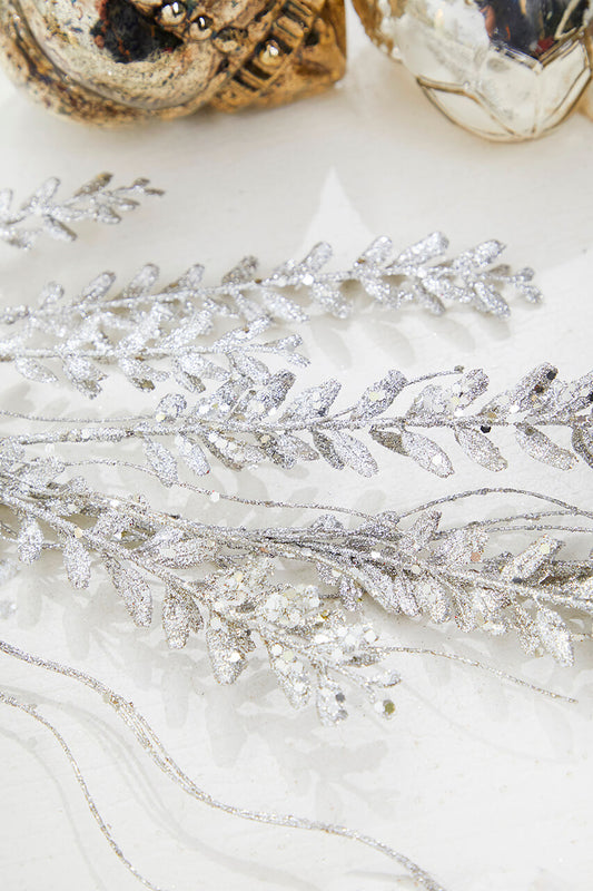 Set Of Two 34" Platinum Glitter Fern Spray