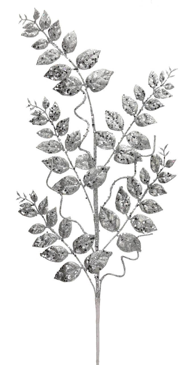 35” Glitter/Mica Later Fern Spray Silver