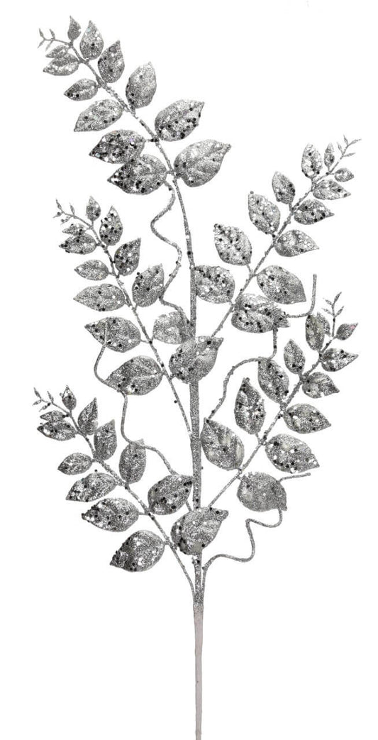 35” Glitter/Mica Later Fern Spray Silver