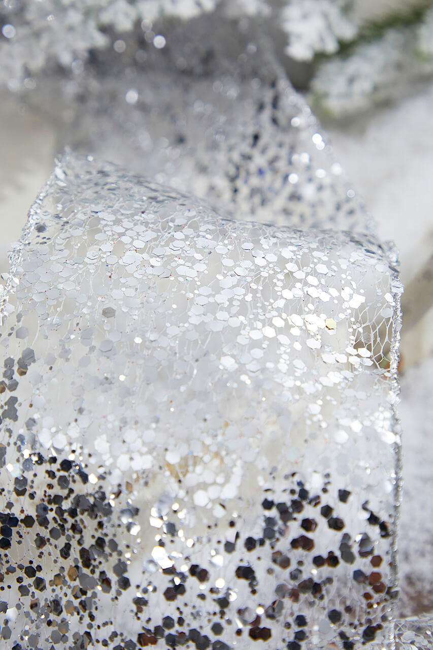 4" x 10 Yard Silver Glitter Wired Ribbon