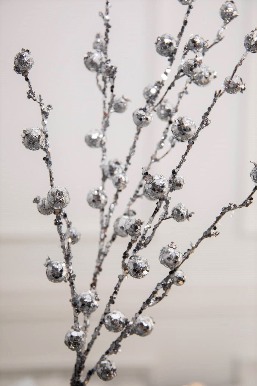 Set Of Two 30” Silver Pomegranate Glitter Spray