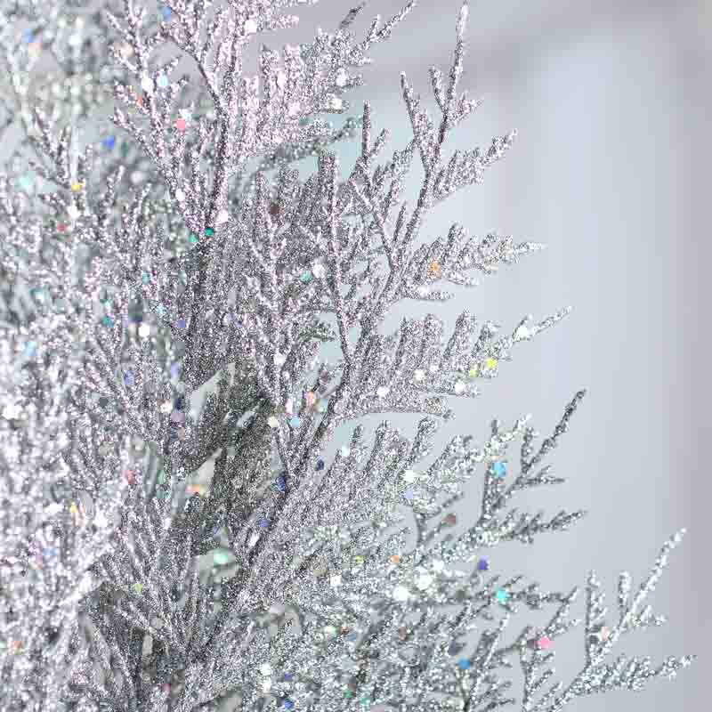 Silver Sparkling Artificial Cedar Sprays (Package of 4 pieces)