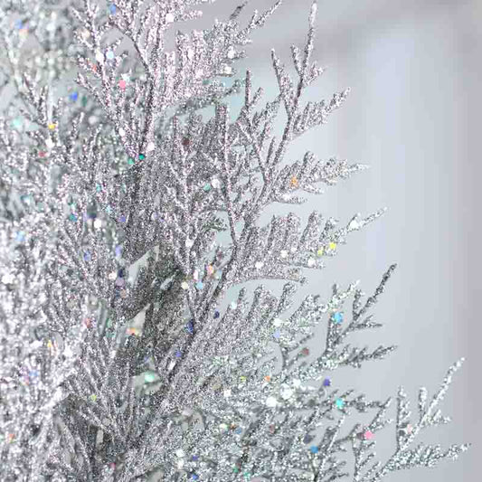Silver Sparkling Artificial Cedar Sprays (Package of 4 pieces)