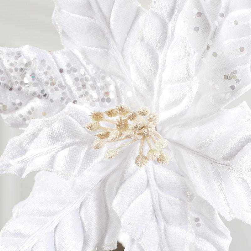 Set of Two Sparkling White Artificial Poinsettia Pick