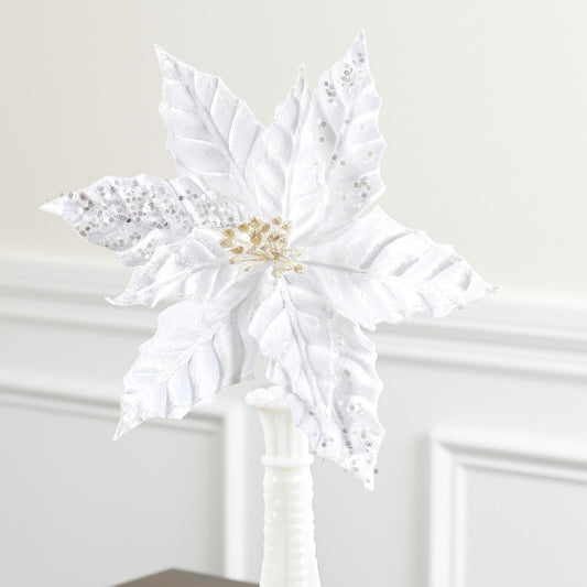 Set of Two Sparkling White Artificial Poinsettia Pick