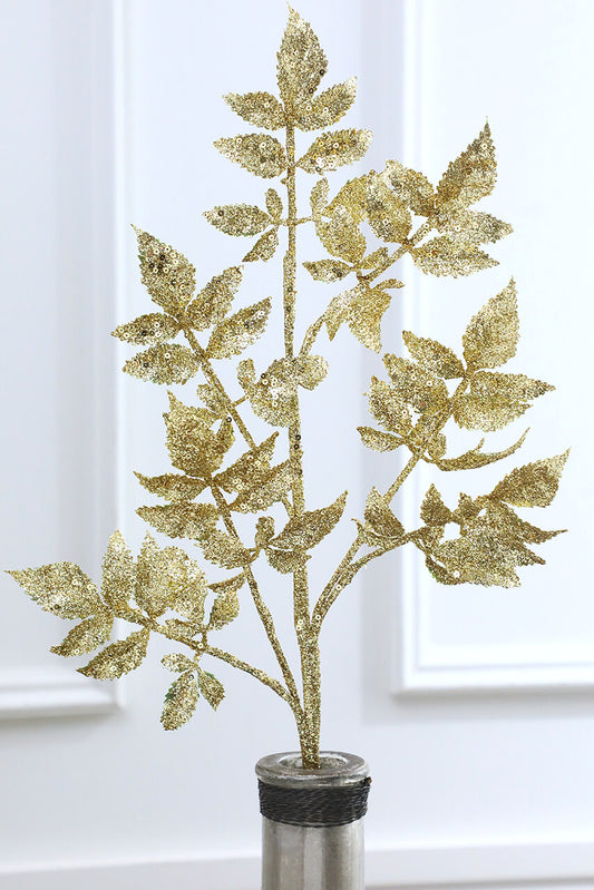 28” Gold Glitter Leaf Spray QUANTITY