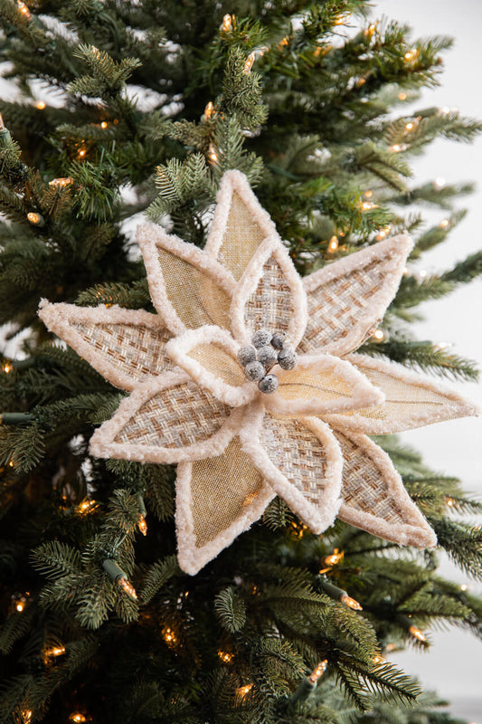 22” Tweed Burlap Poinsettia Stem - Natural