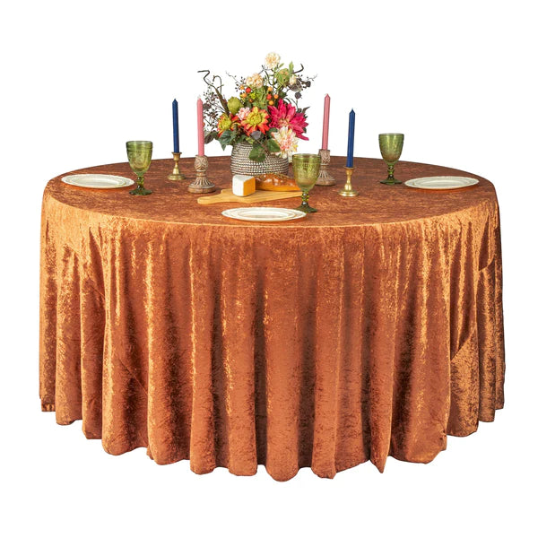 Velvet 120" Round Tablecloth - Terracotta
