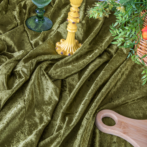 Velvet 120" Round Tablecloth - Olive Green