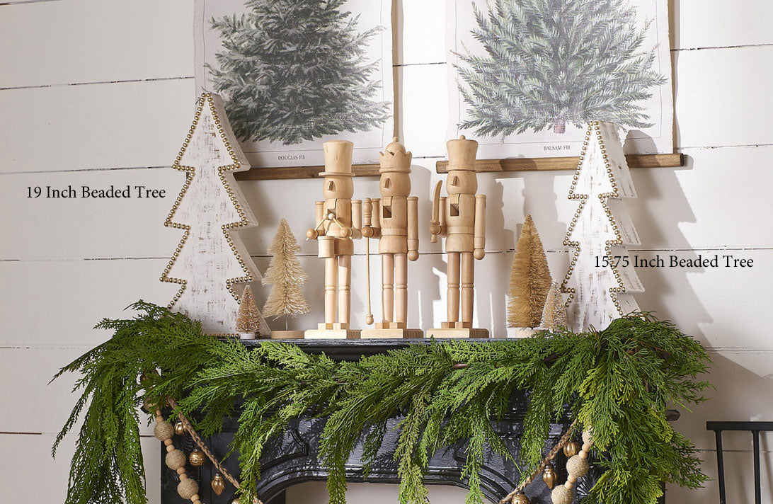 16" Rustic White Washed Wooden Beaded Tree