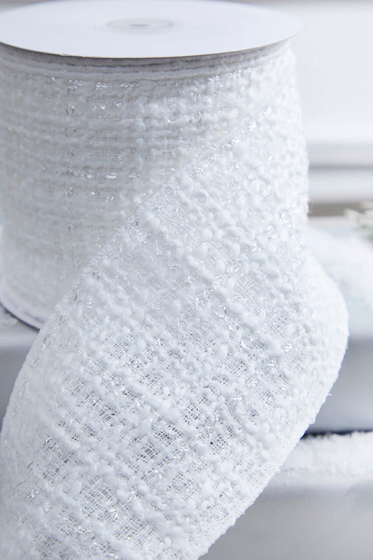 4" x 10 Yard White Chenille with Sequins Wired Ribbon