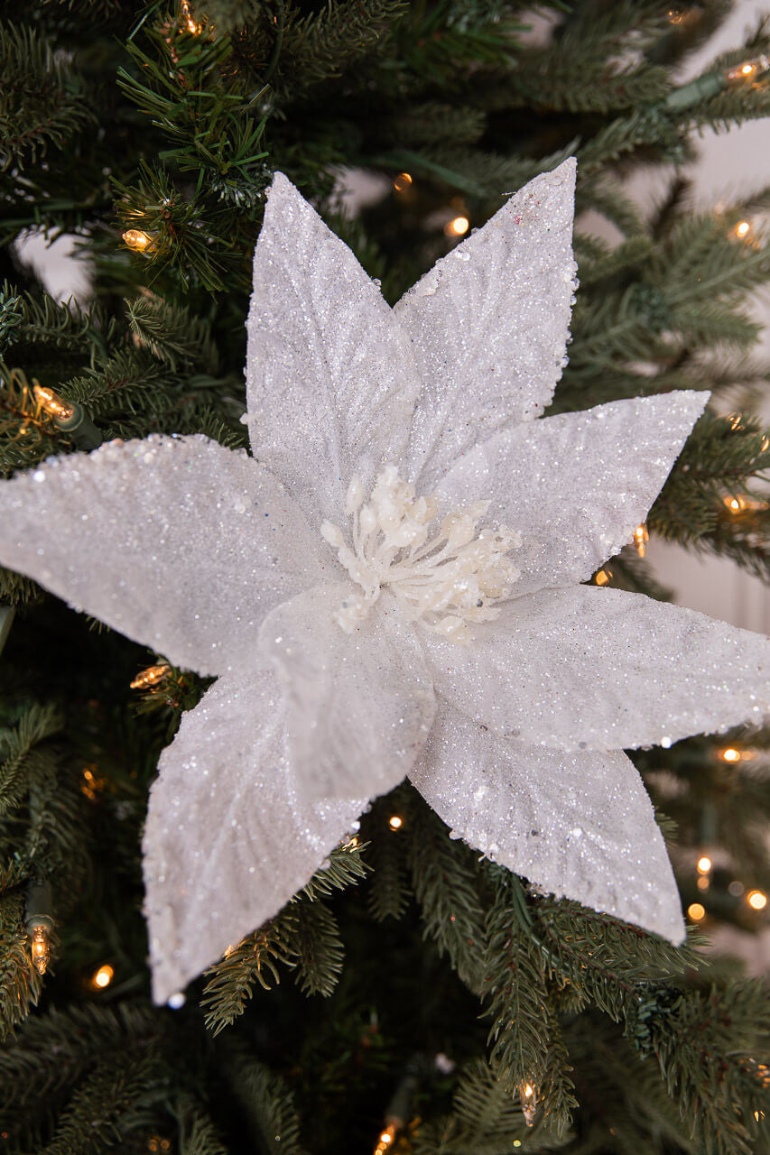 26” Embossed Poinsettia with Glitter Stem