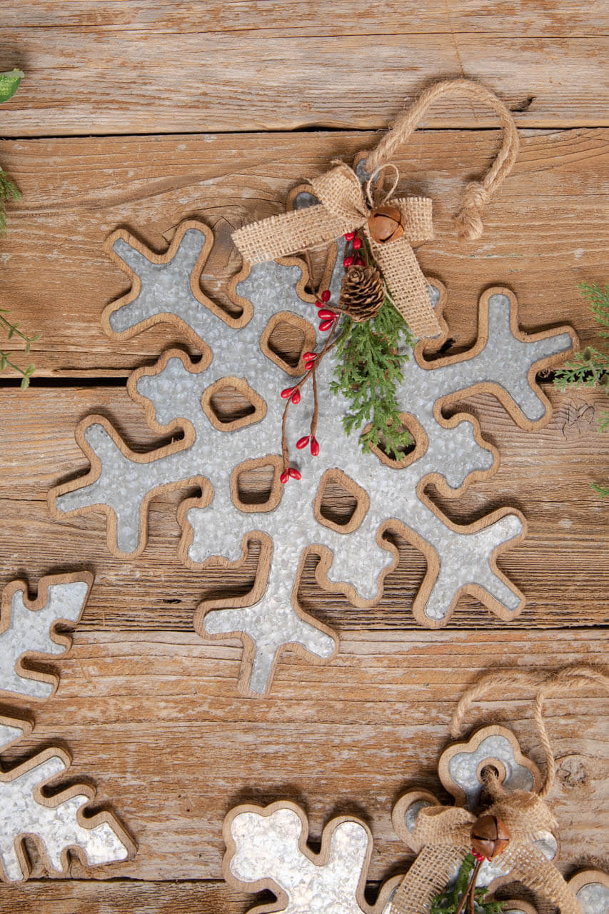 12” Wood Snowflake Ornament with Iron Accent