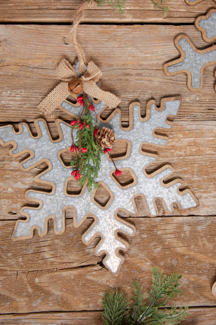 12” Wood Snowflake Ornament with Iron Accent