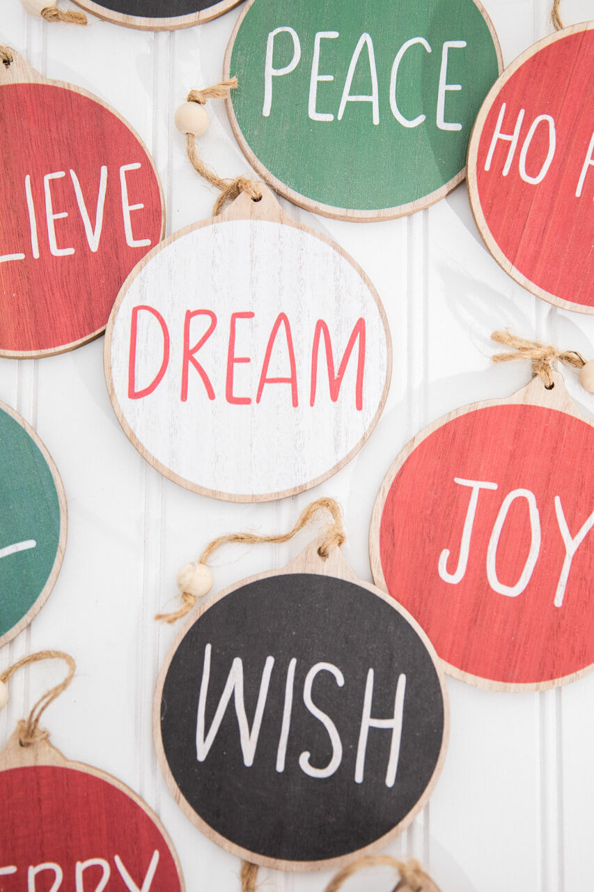 5” Holiday Wishes Wooden Disc Ornament- Set of 10