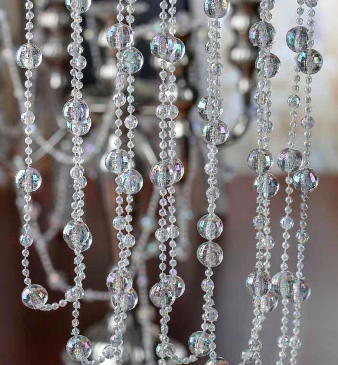 45 FT. Acrylic Crystal Garland Christmas Tree Decorations Sparkly String Sparkly Crystal Decor Balls Wholesale Blue Gatsby Glam Glitz Beads
