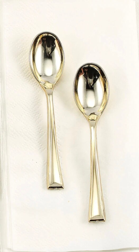 48 Gold Mini Spoons Dessert Plastic Flatware Dinnerware Cutlery Recyclable Dessert Display Silverware Forks