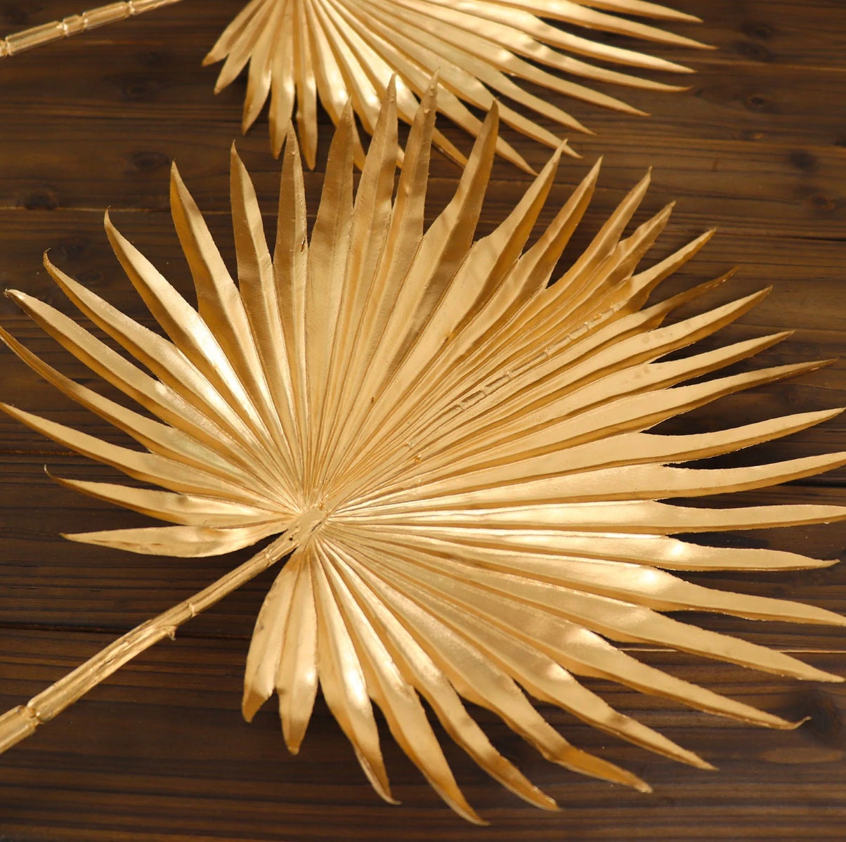 TWO 34" Metallic Gold Artificial Palm Leaf Branch Vase Filler Gold Leaf Artificial Decorations Bohemian Glam Christmas Holiday Table Setting