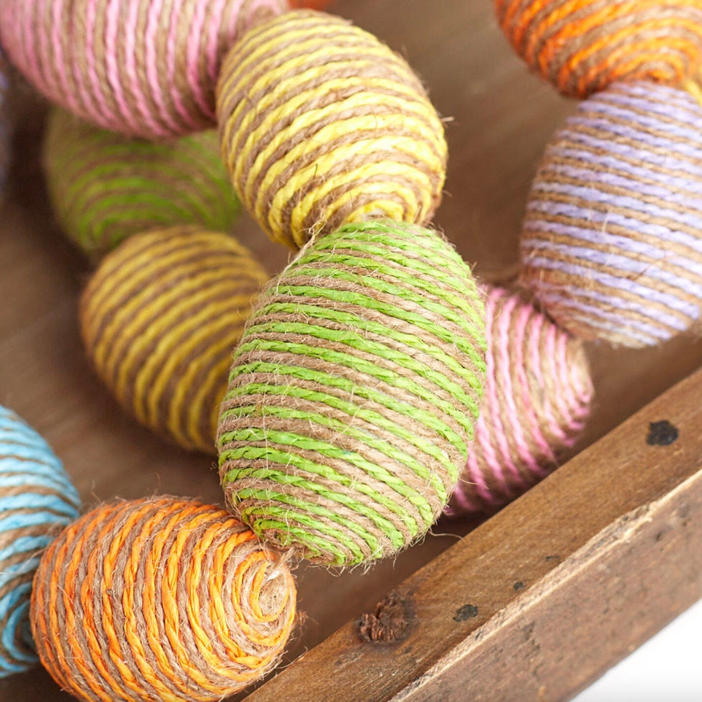 6 FT. Spring Easter Egg Garland Twine Wrapped Springtime Decorations Mantle Decor Fireplace Colored Eggs Farmhouse Rustic Jute Bunting Sale